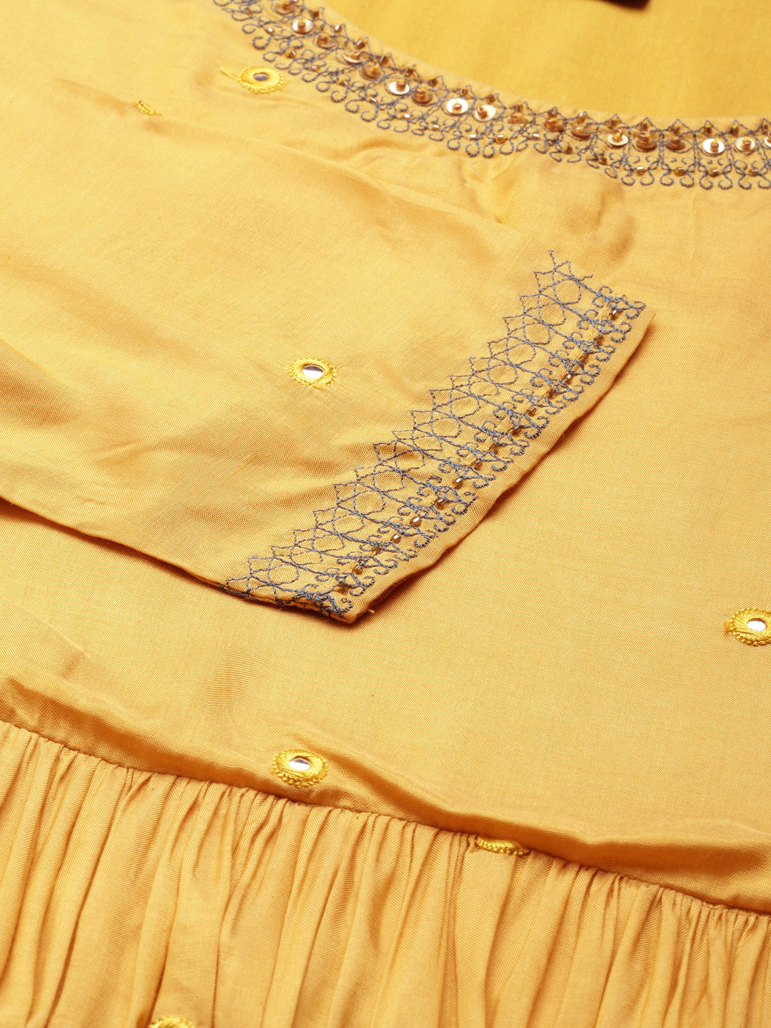 Women Mustard Solid Anarkali Kurta