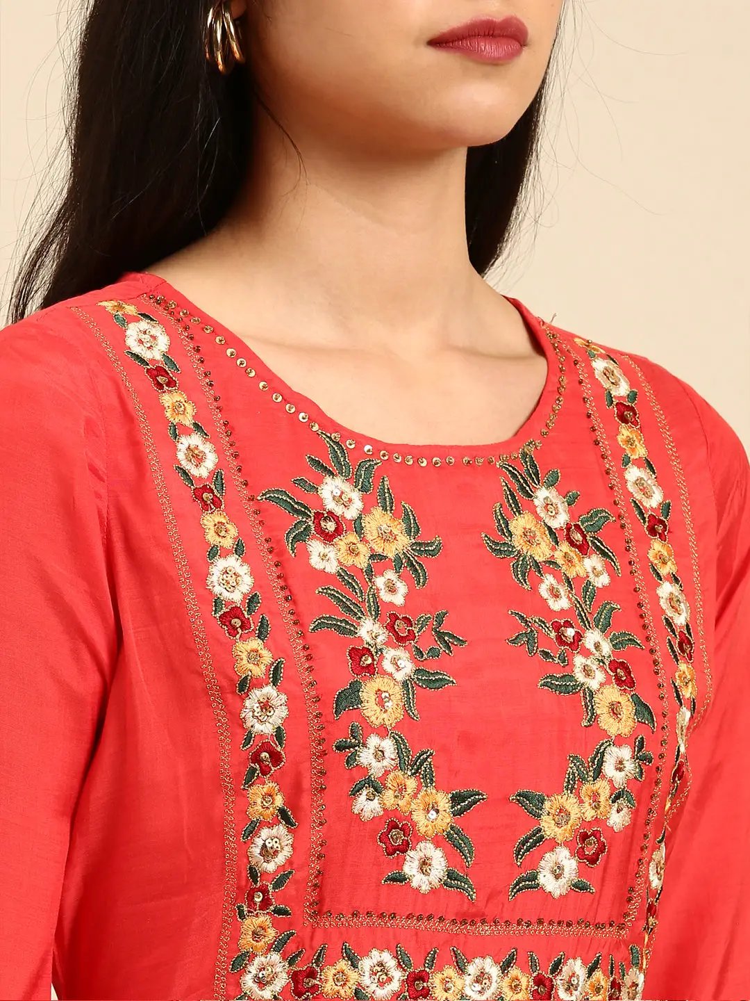 Women's Orange Printed Anarkali Kurta