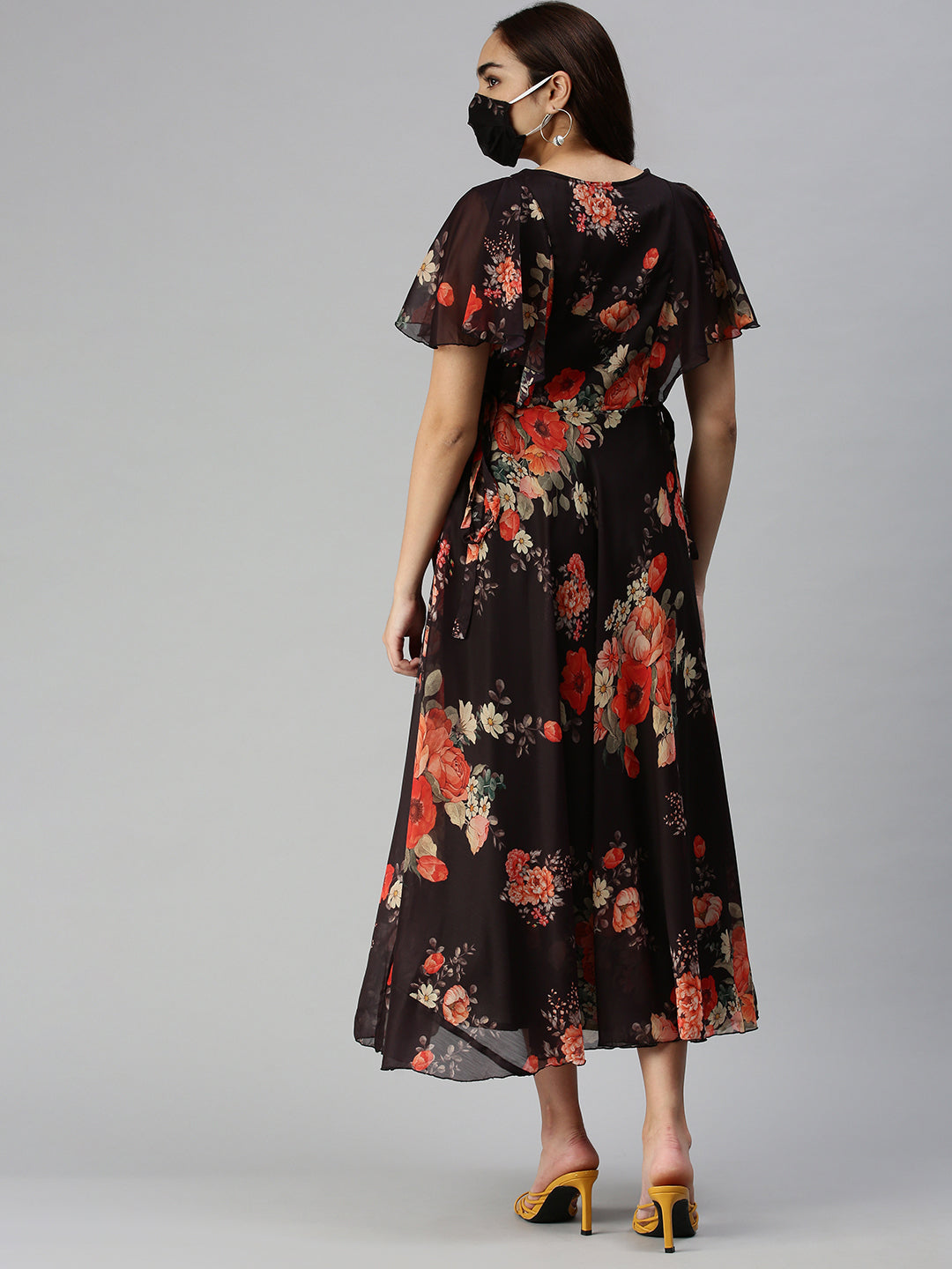 Women's Black Printed Fit and Flare Dress