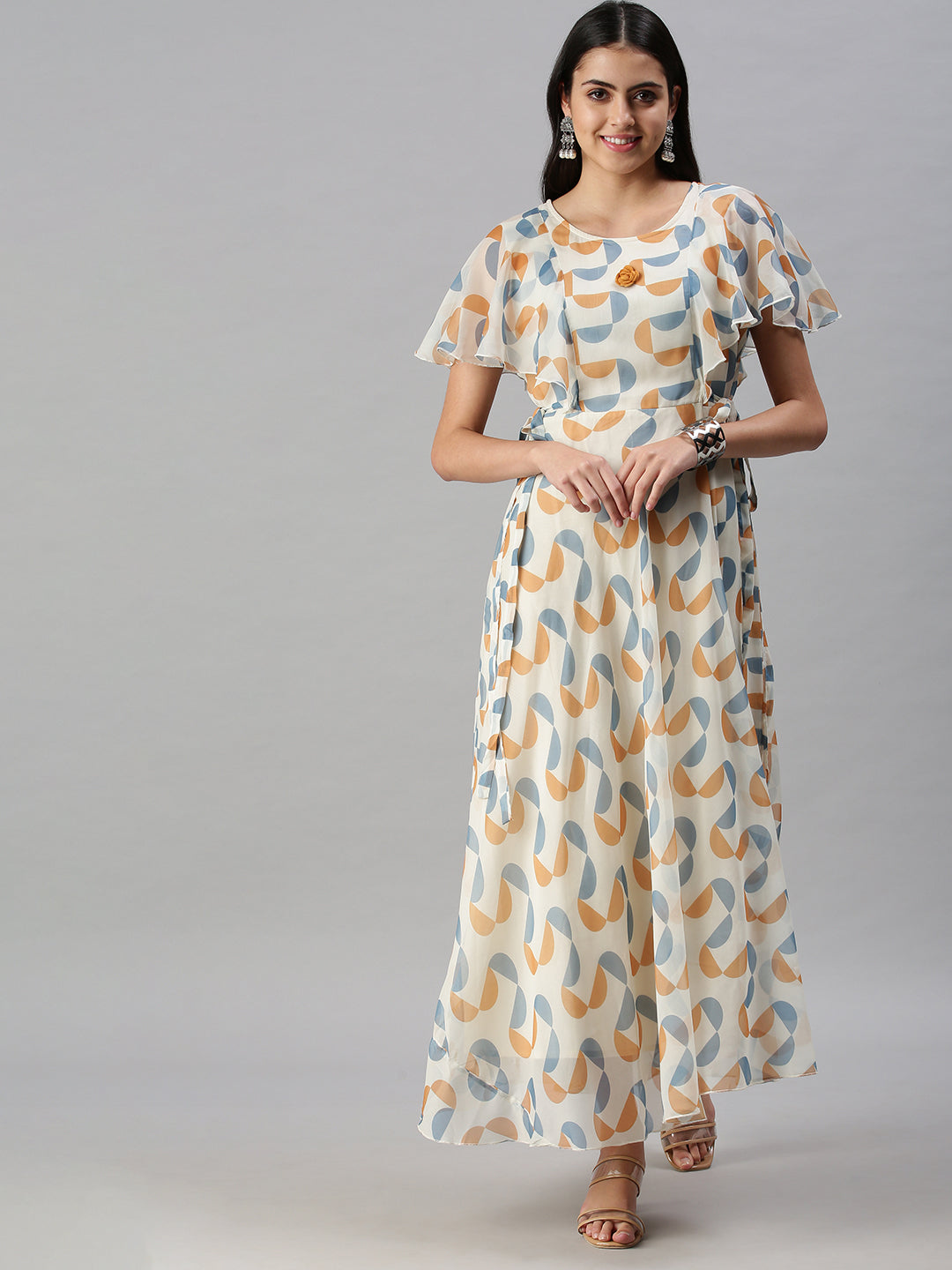 Women's Cream Printed Anarkali Kurta