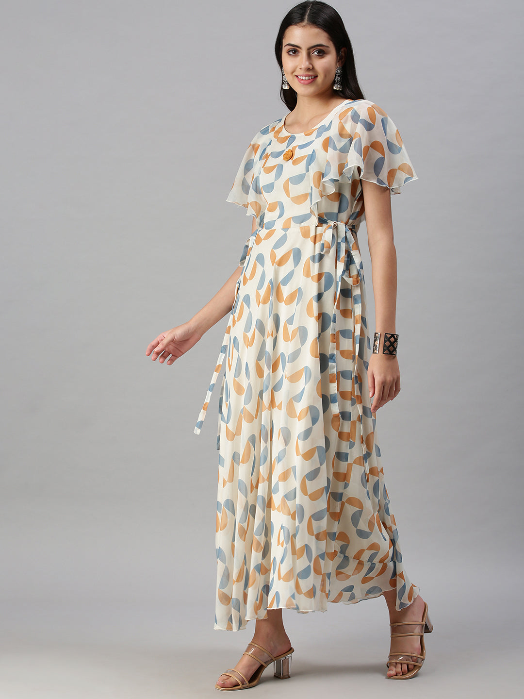 Women's Cream Printed Anarkali Kurta