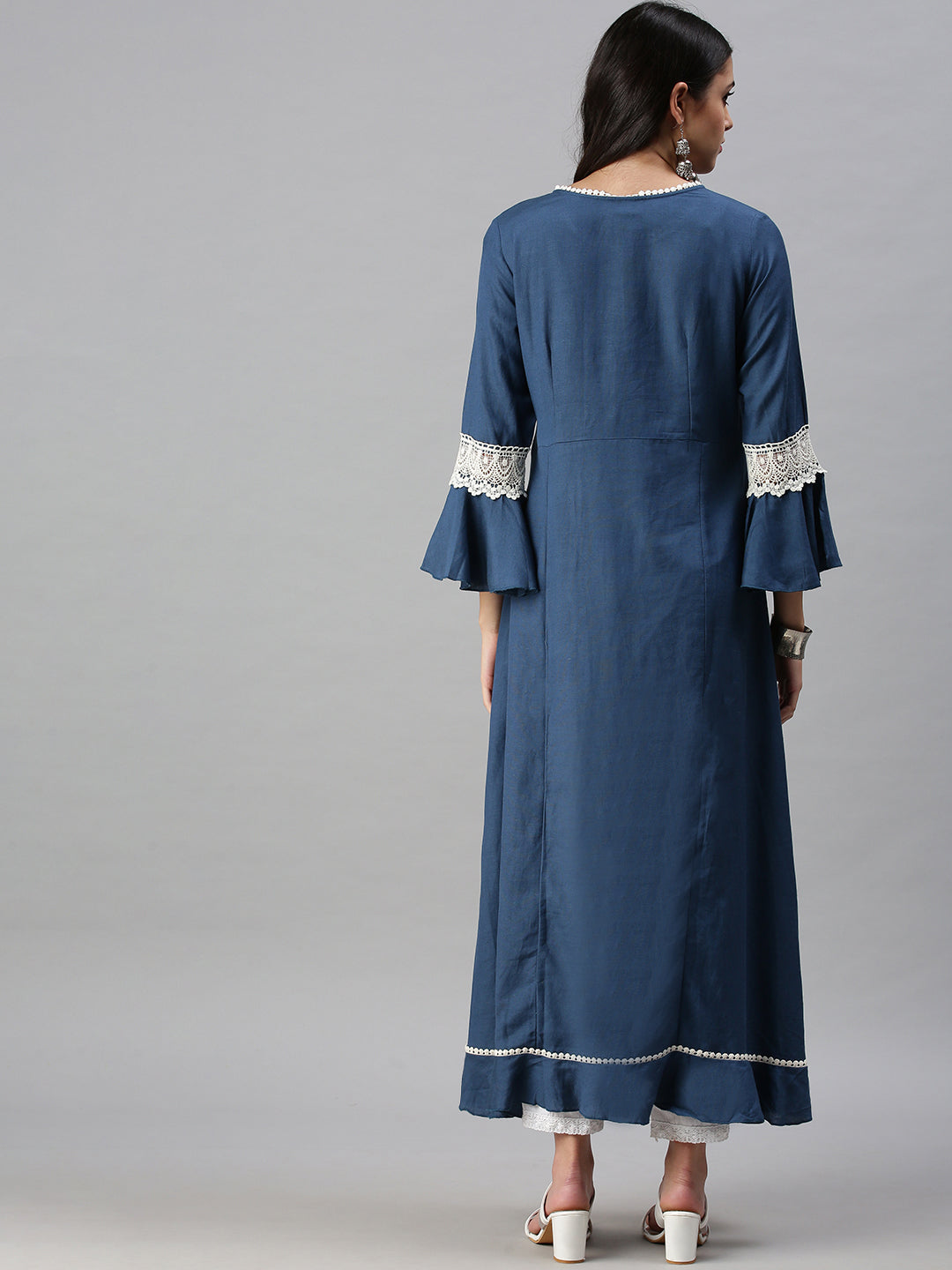 Women's Navy Blue Floral Anarkali Kurta