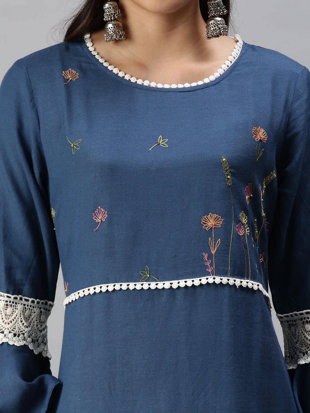 Women's Navy Blue Floral Anarkali Kurta