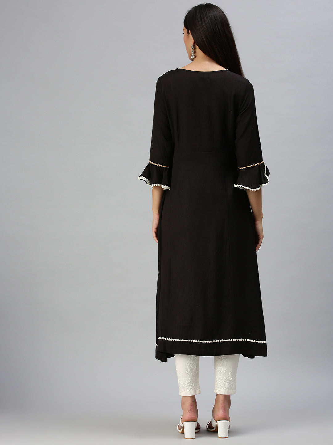 Women's Black Floral A-Line Kurta