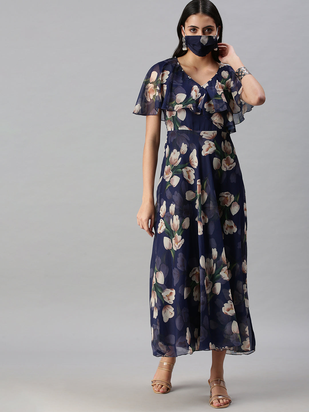 Women's Blue Floral Anarkali Kurta