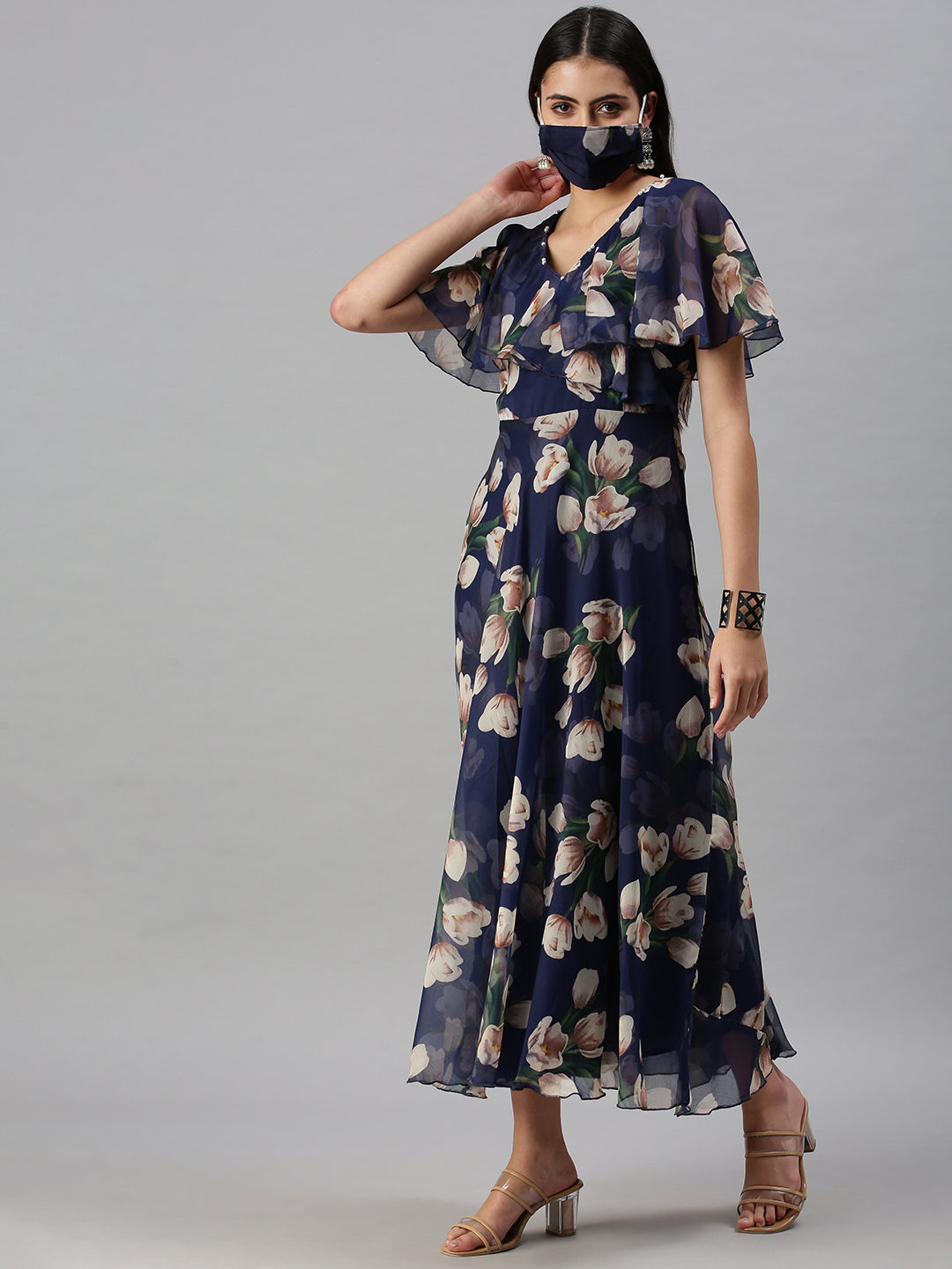 Women's Blue Floral Anarkali Kurta