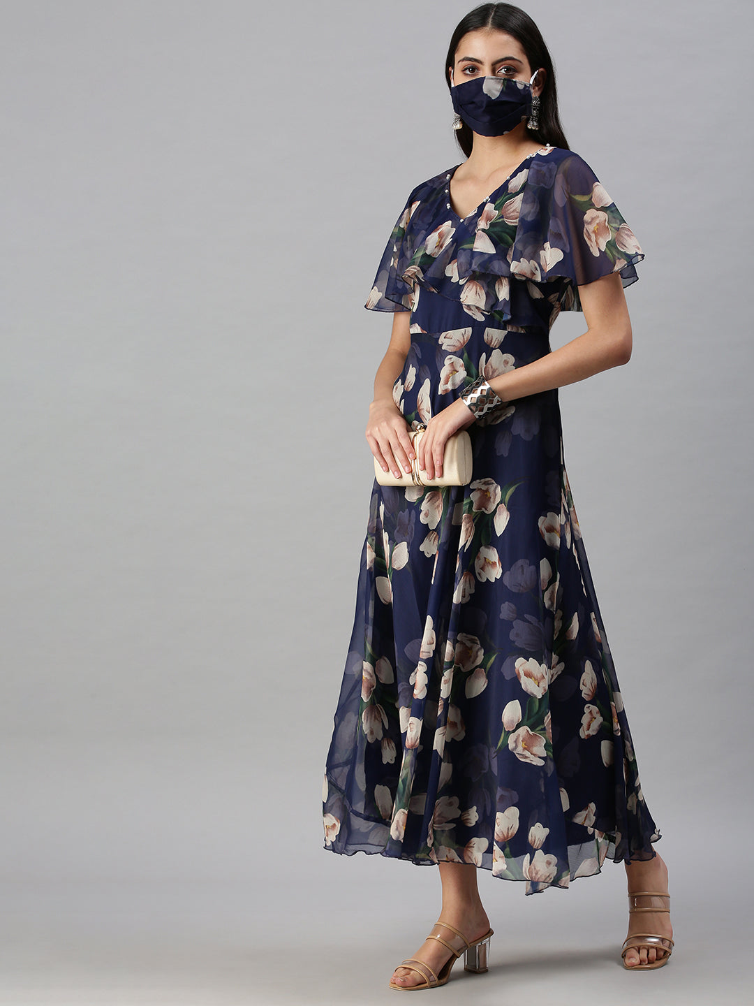 Women's Blue Floral Anarkali Kurta