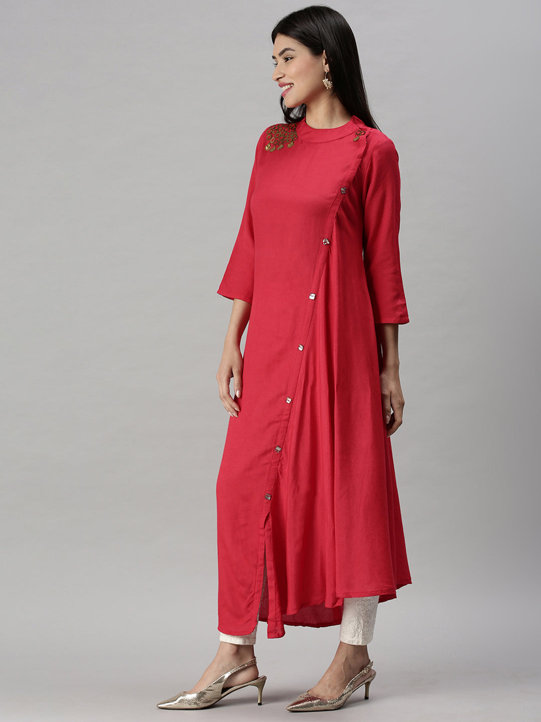 Women's Pink Solid A-Line Kurta