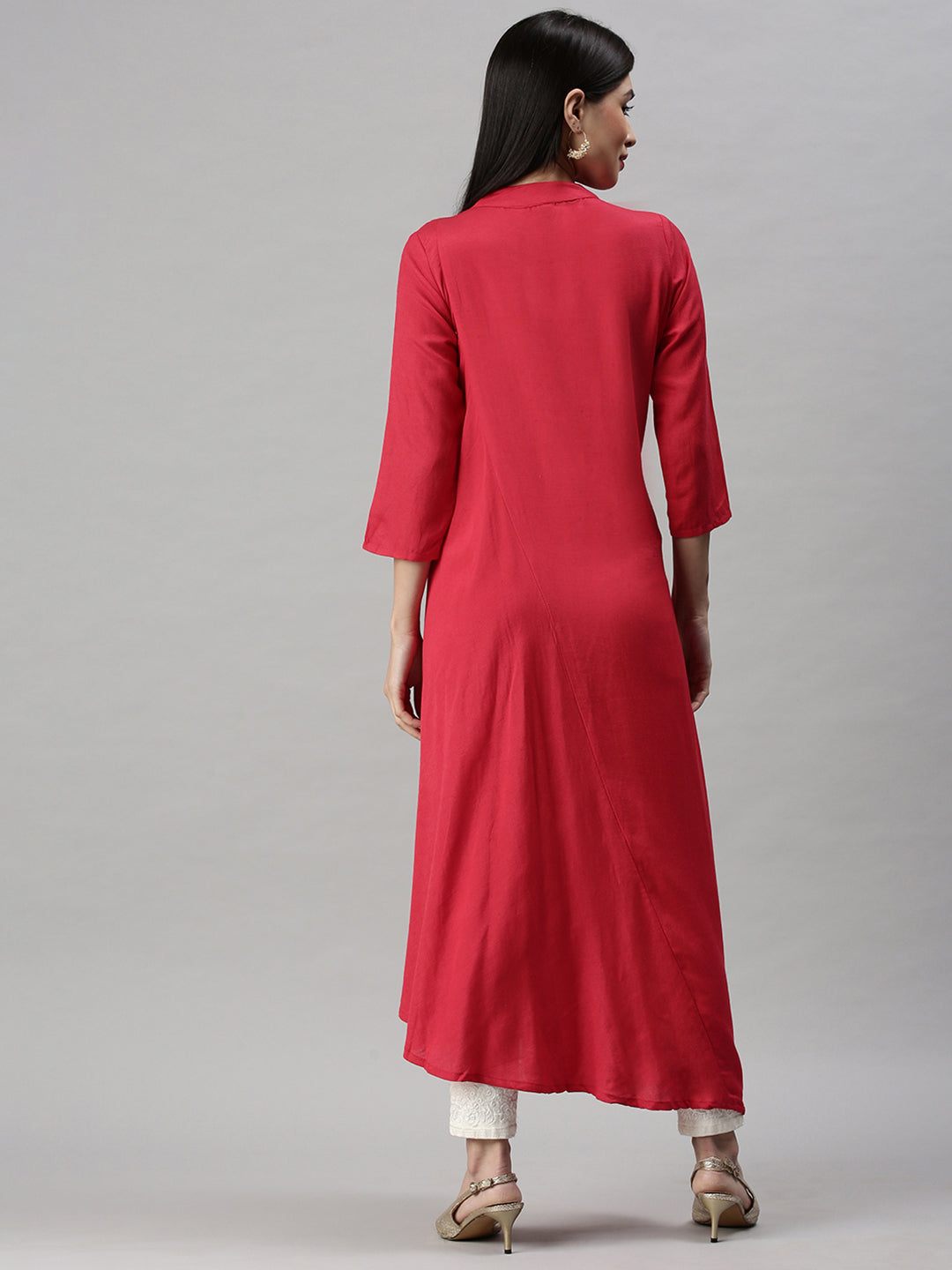 Women's Pink Solid A-Line Kurta