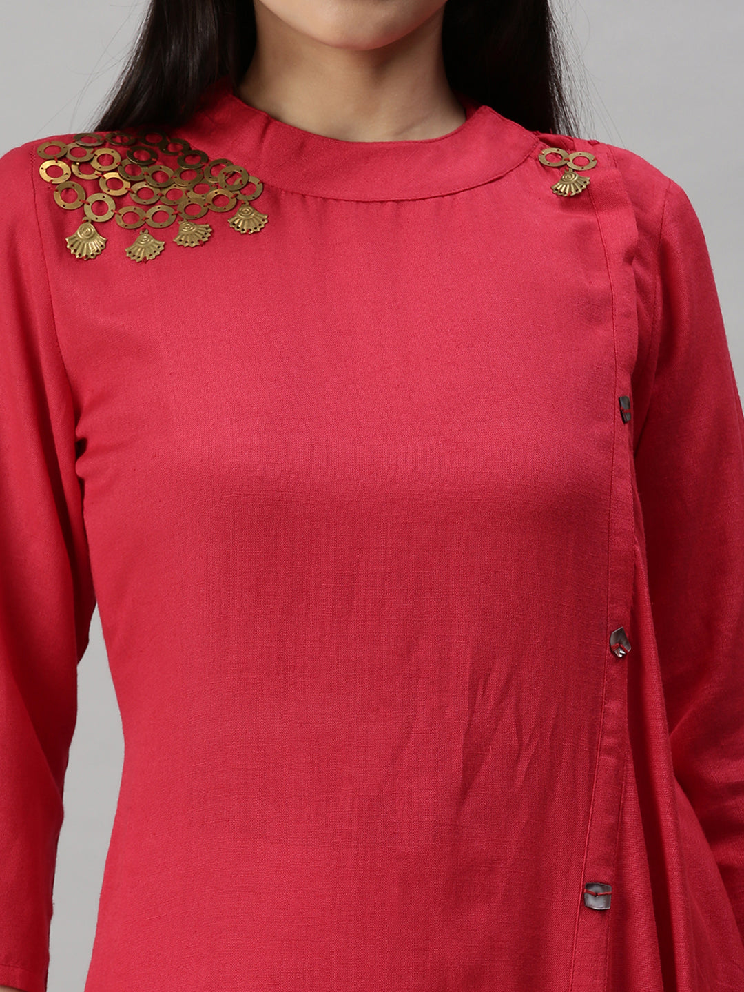 Women's Pink Solid A-Line Kurta