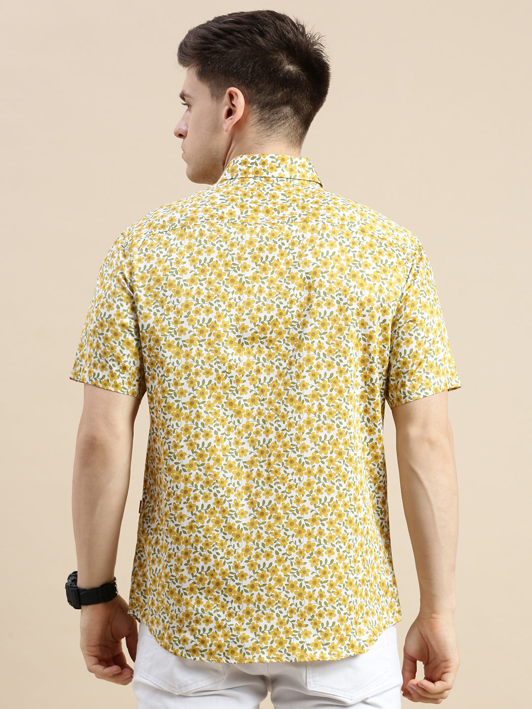 Men White Floral Casual Shirt