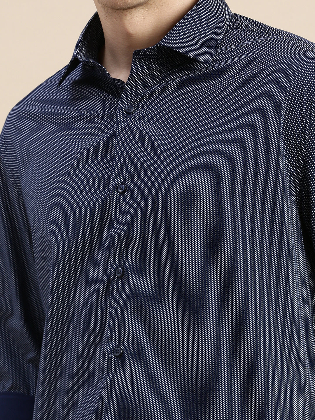 Men Navy Polka Dots Casual Shirt