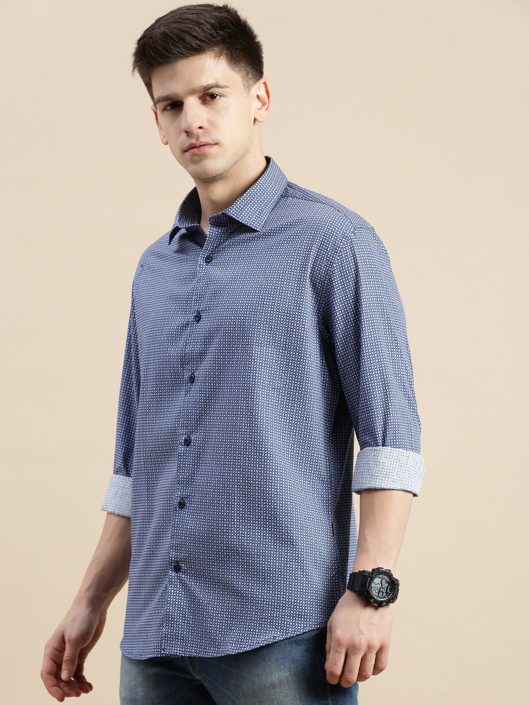 Men Blue Geometrical Casual Shirt