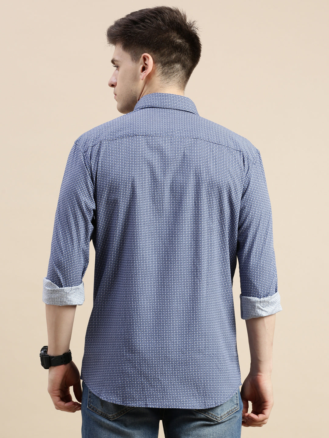 Men Blue Geometrical Casual Shirt