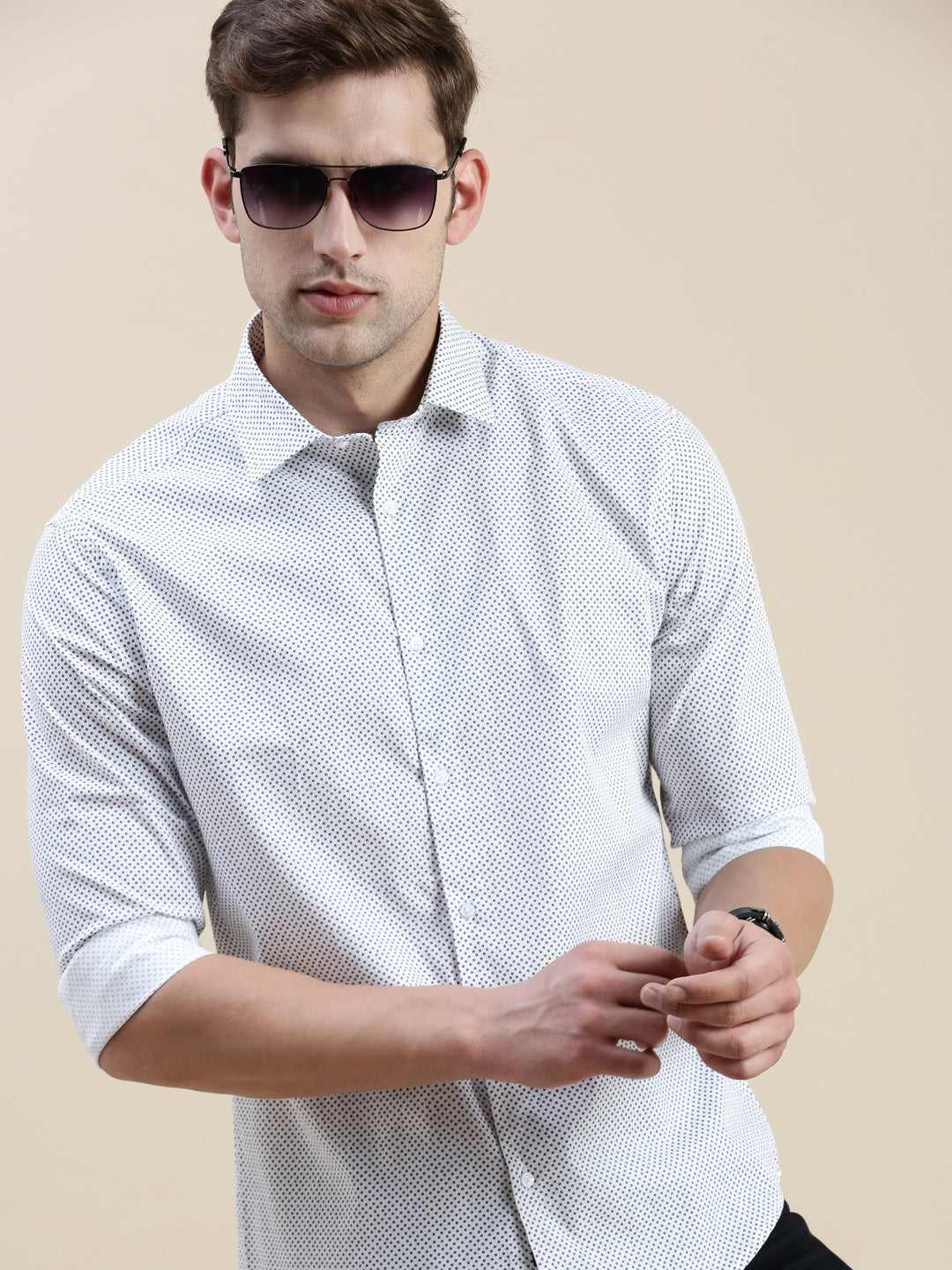 Men White Printed Casual Shirt