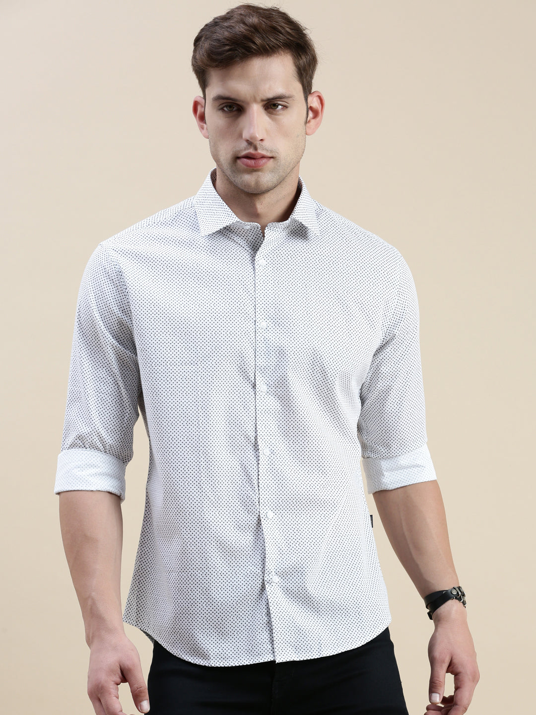 Men White Printed Casual Shirt