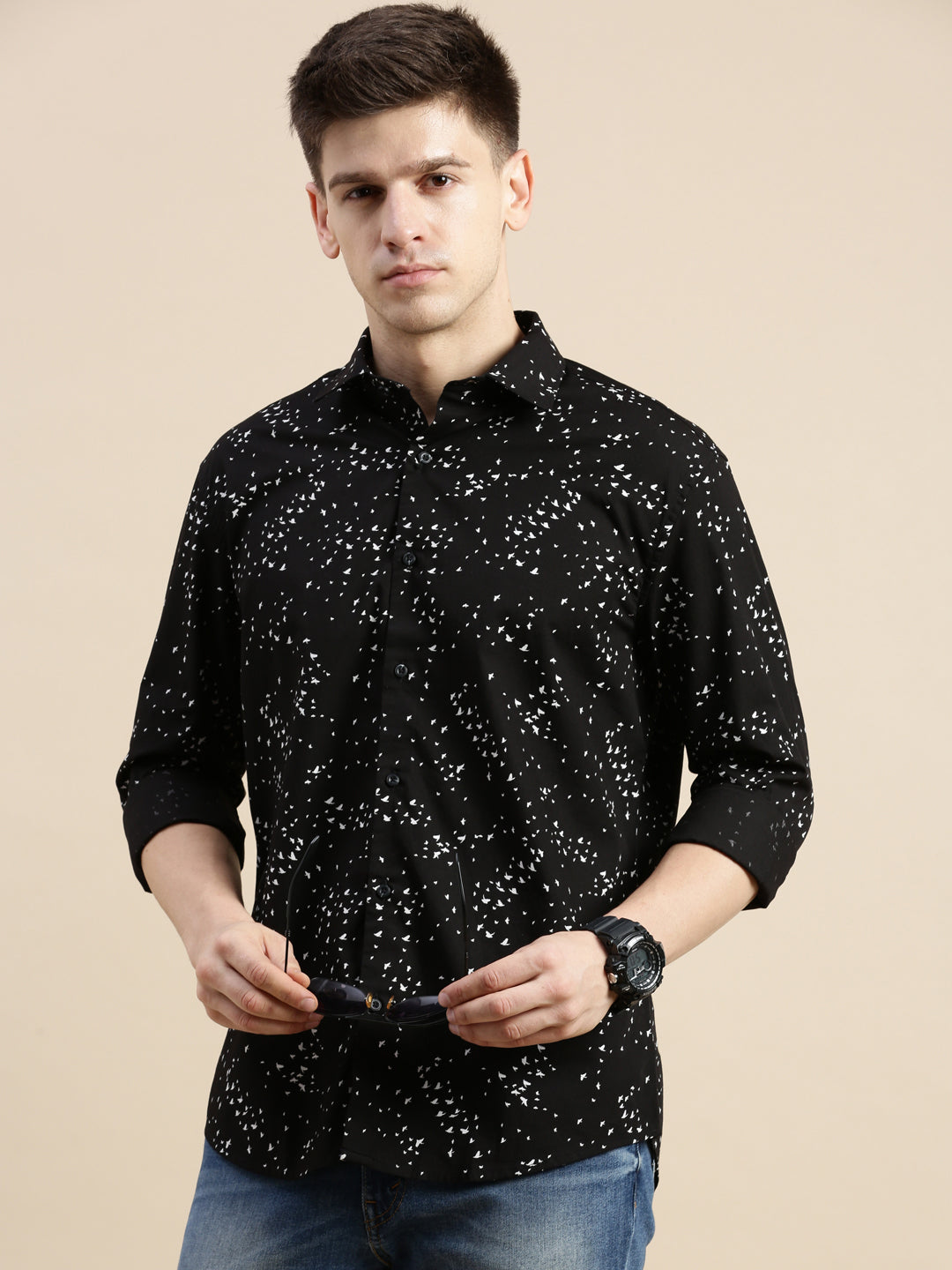 Men Black Graphics Casual Shirt