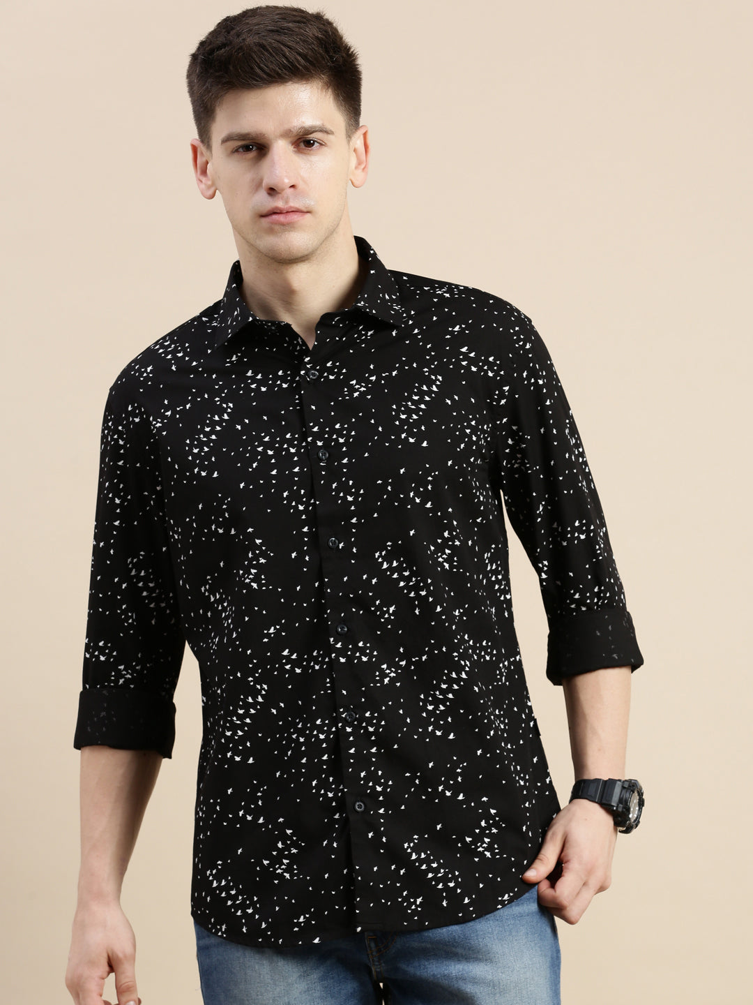 Men Black Graphics Casual Shirt