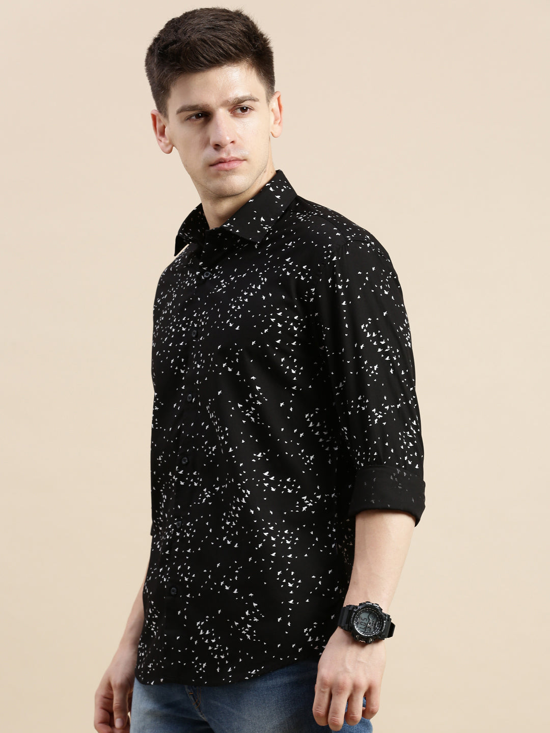 Men Black Graphics Casual Shirt