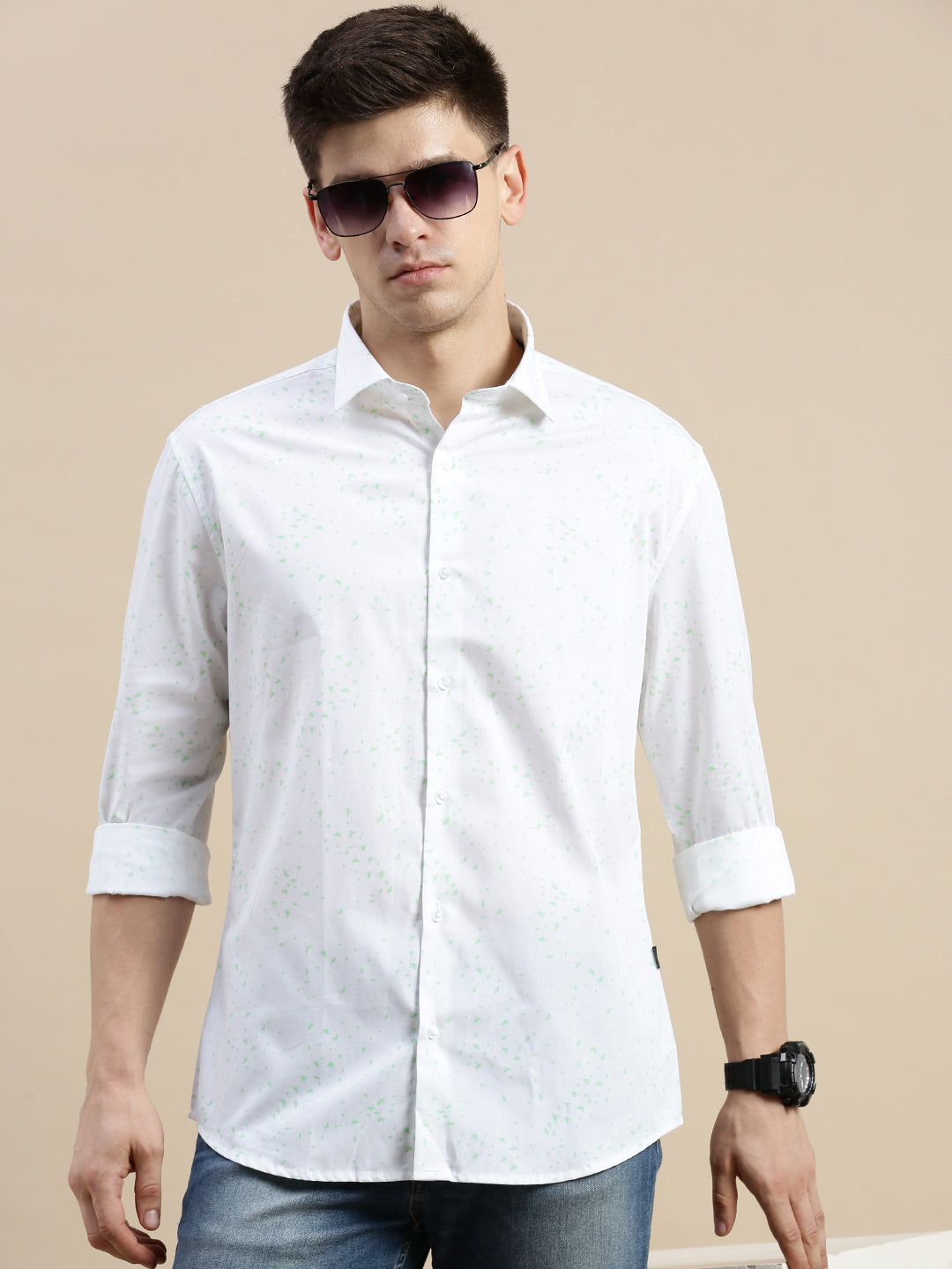 Men White Graphics Casual Shirt