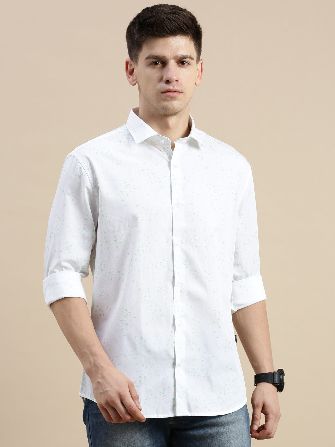 Men White Graphics Casual Shirt