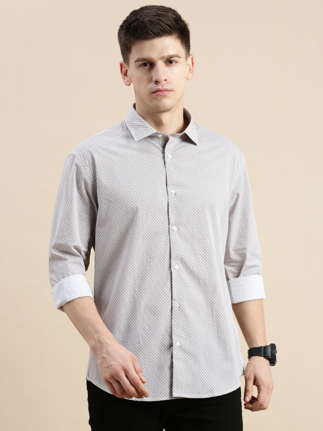 Men White Geometrical Casual Shirt