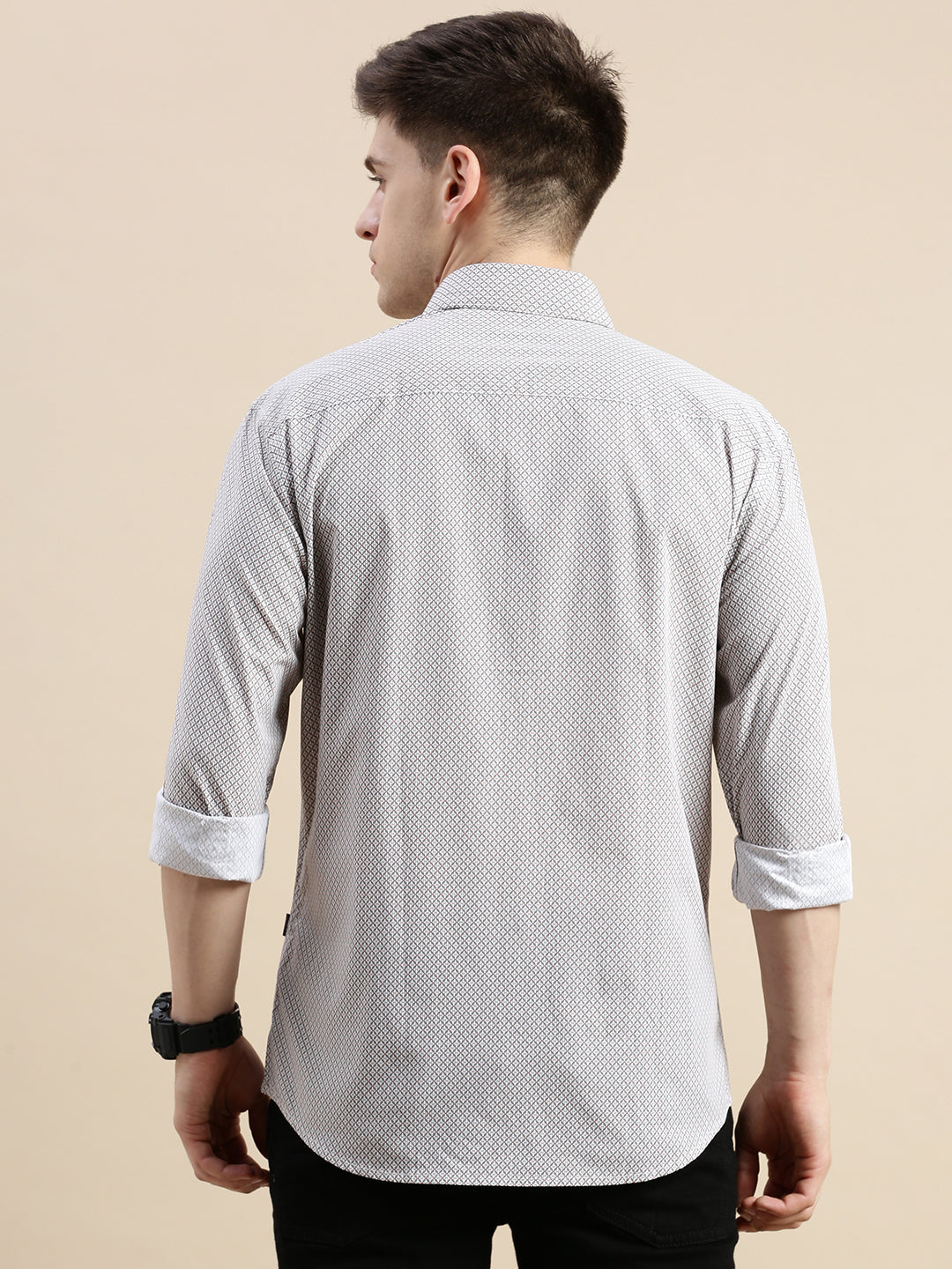 Men White Geometrical Casual Shirt