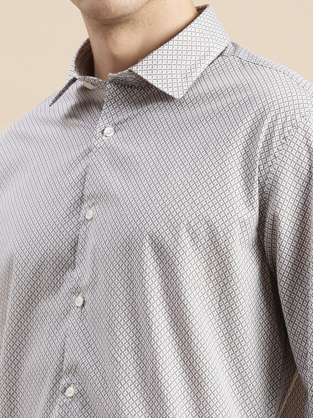 Men White Geometrical Casual Shirt