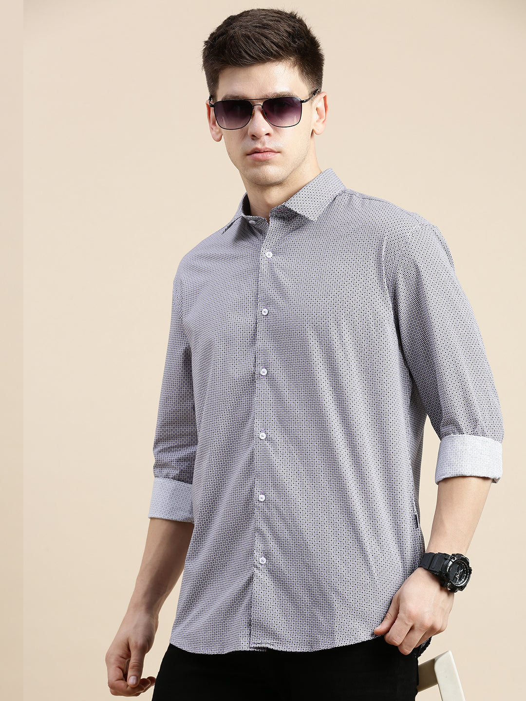 Men Purple Geometrical Casual Shirt