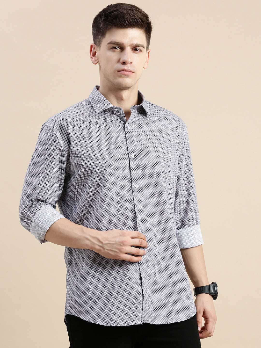 Men Purple Geometrical Casual Shirt