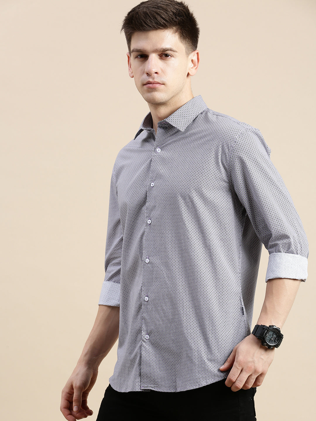 Men Purple Geometrical Casual Shirt