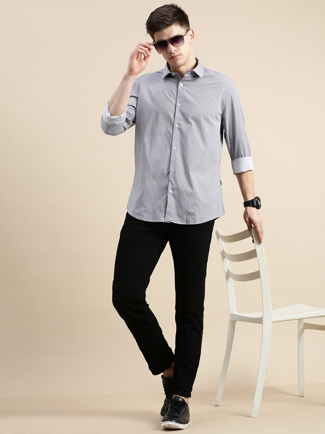 Men Purple Geometrical Casual Shirt