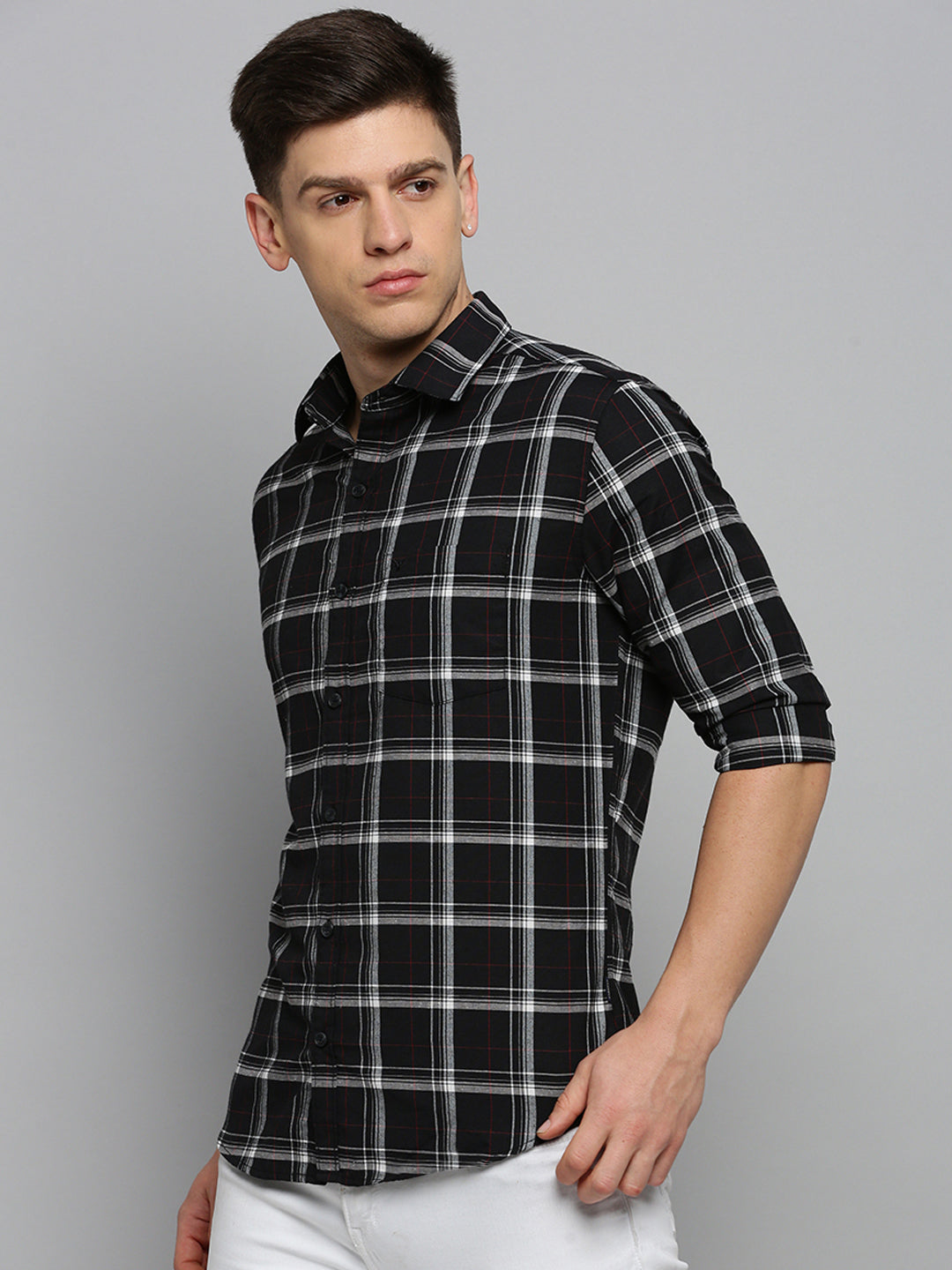 Men Black Checked Casual Shirt