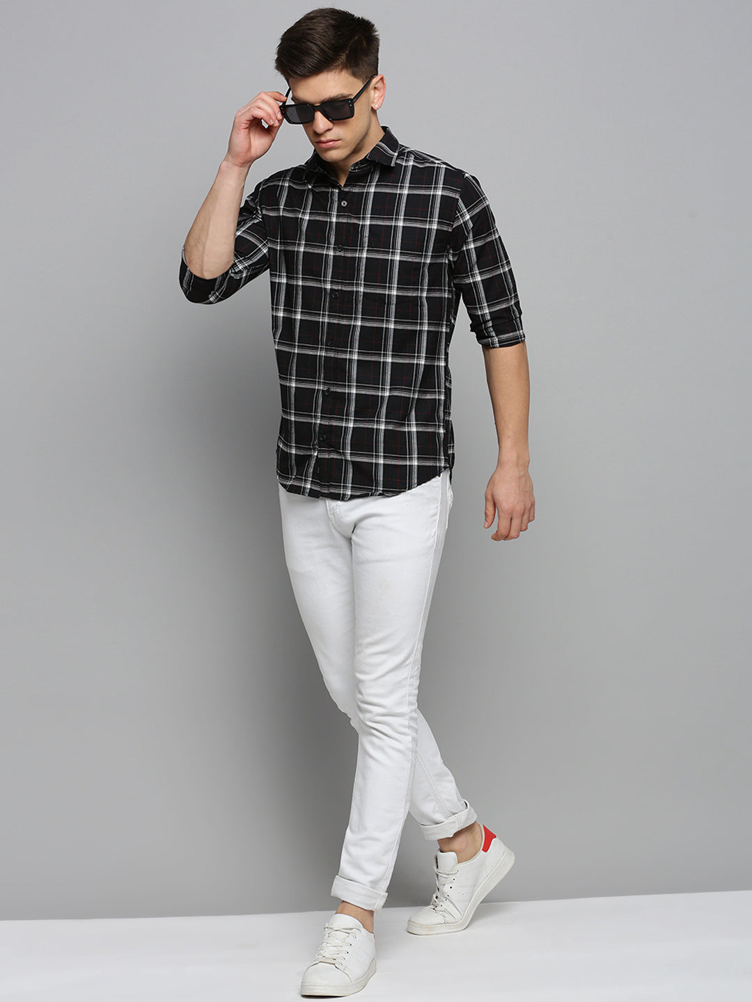 Men Black Checked Casual Shirt