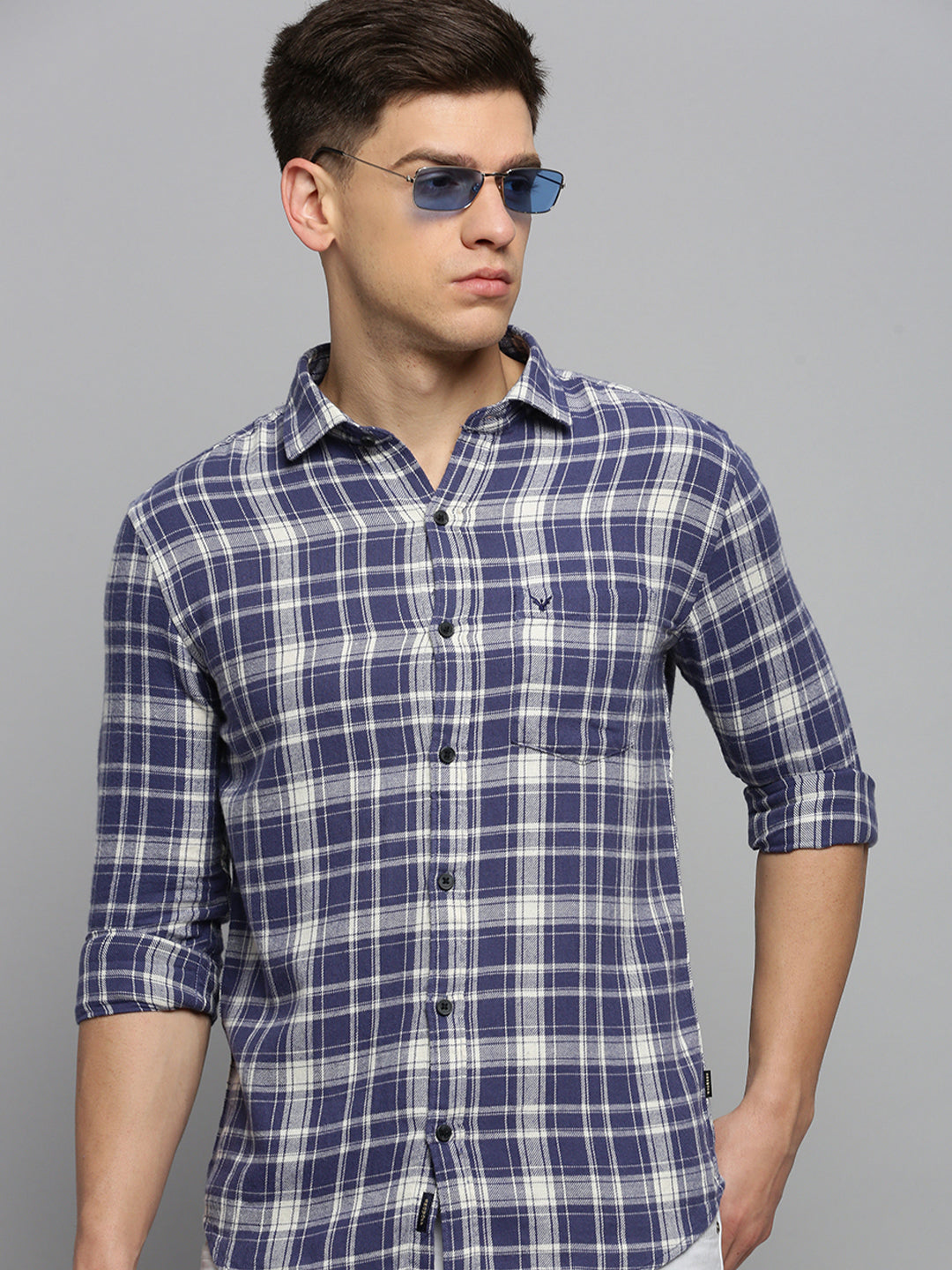 Men Blue Checked Casual Shirt