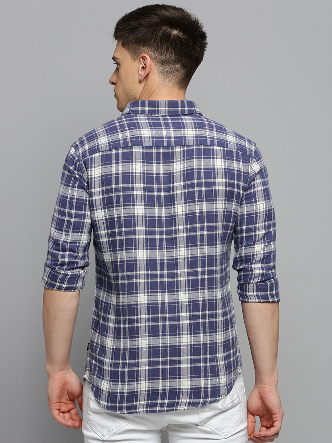 Men Blue Checked Casual Shirt