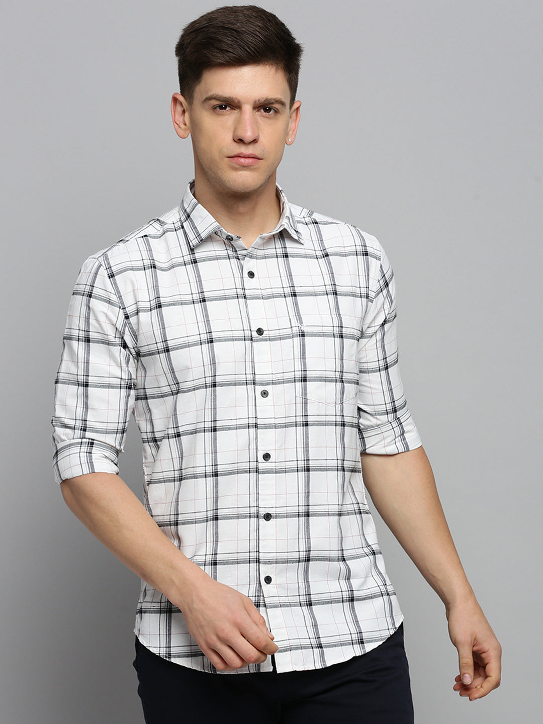 Men White Checked Casual Shirt