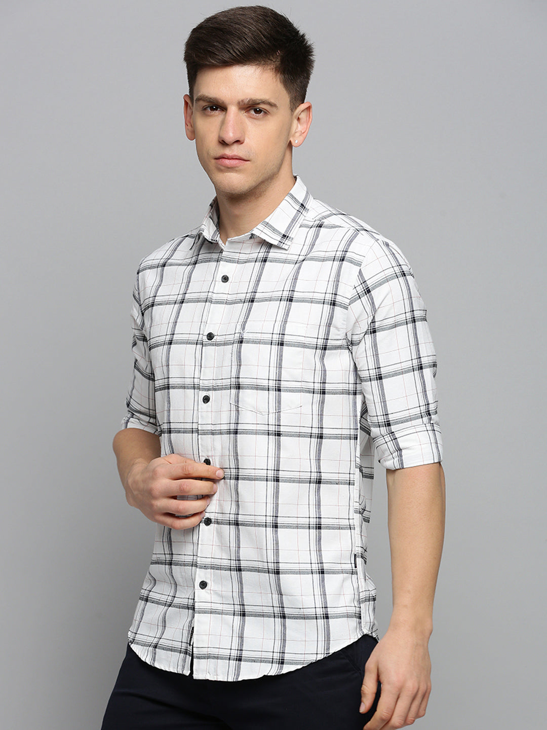 Men White Checked Casual Shirt