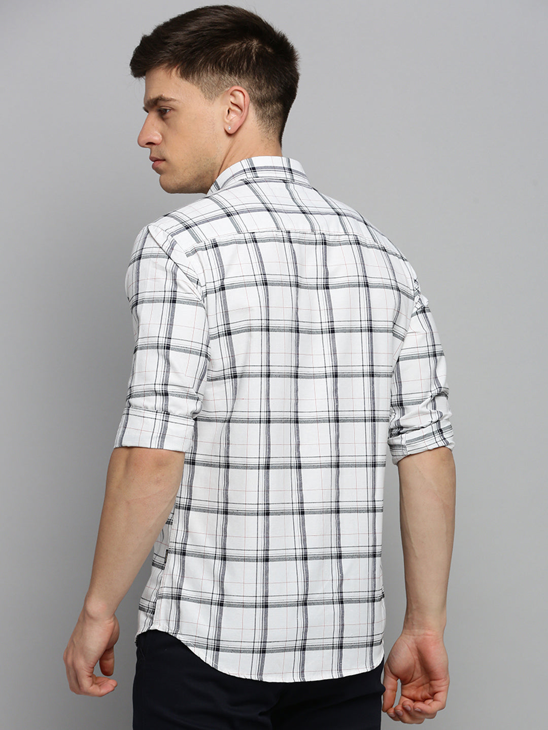 Men White Checked Casual Shirt