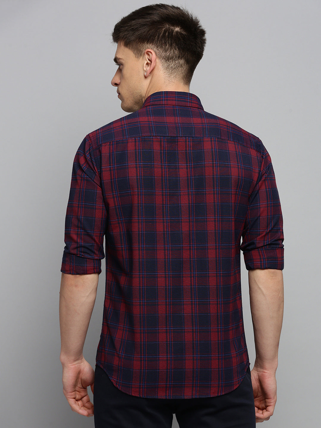 Men Maroon Checked Casual Shirt