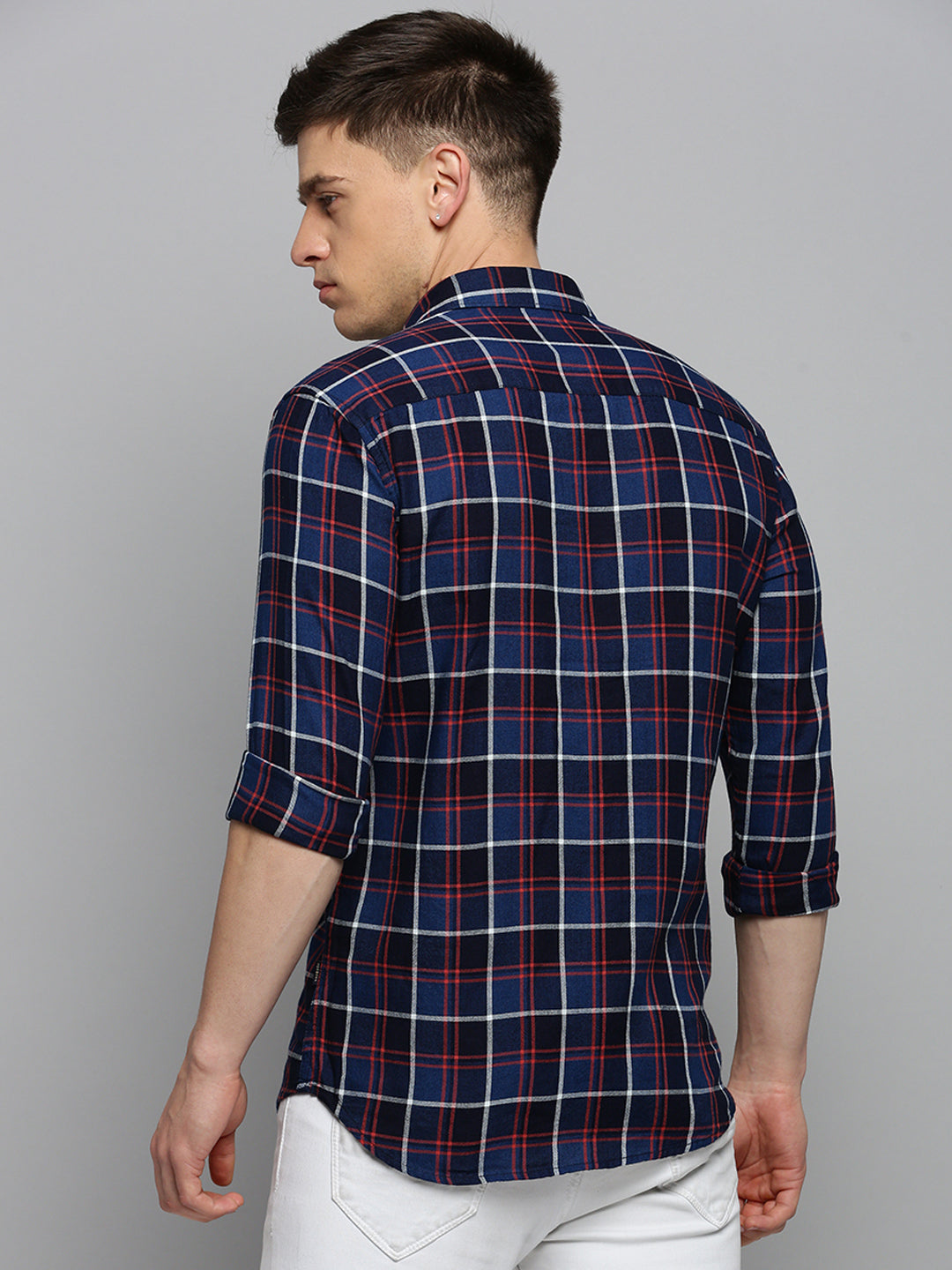 Men Navy Checked Casual Shirt