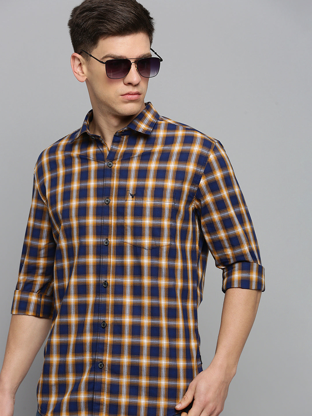 Men Navy Checked Casual Shirt