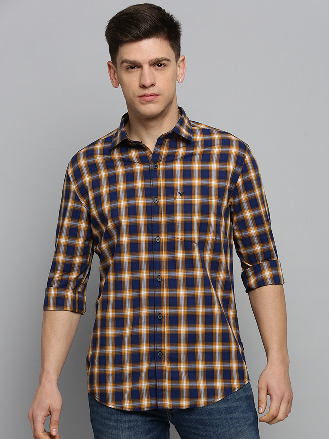 Men Navy Checked Casual Shirt