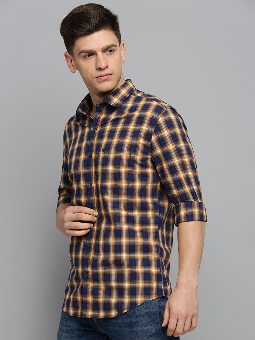 Men Navy Checked Casual Shirt