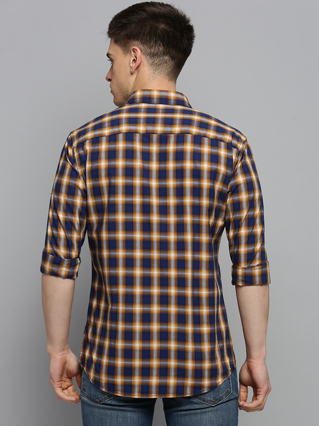 Men Navy Checked Casual Shirt