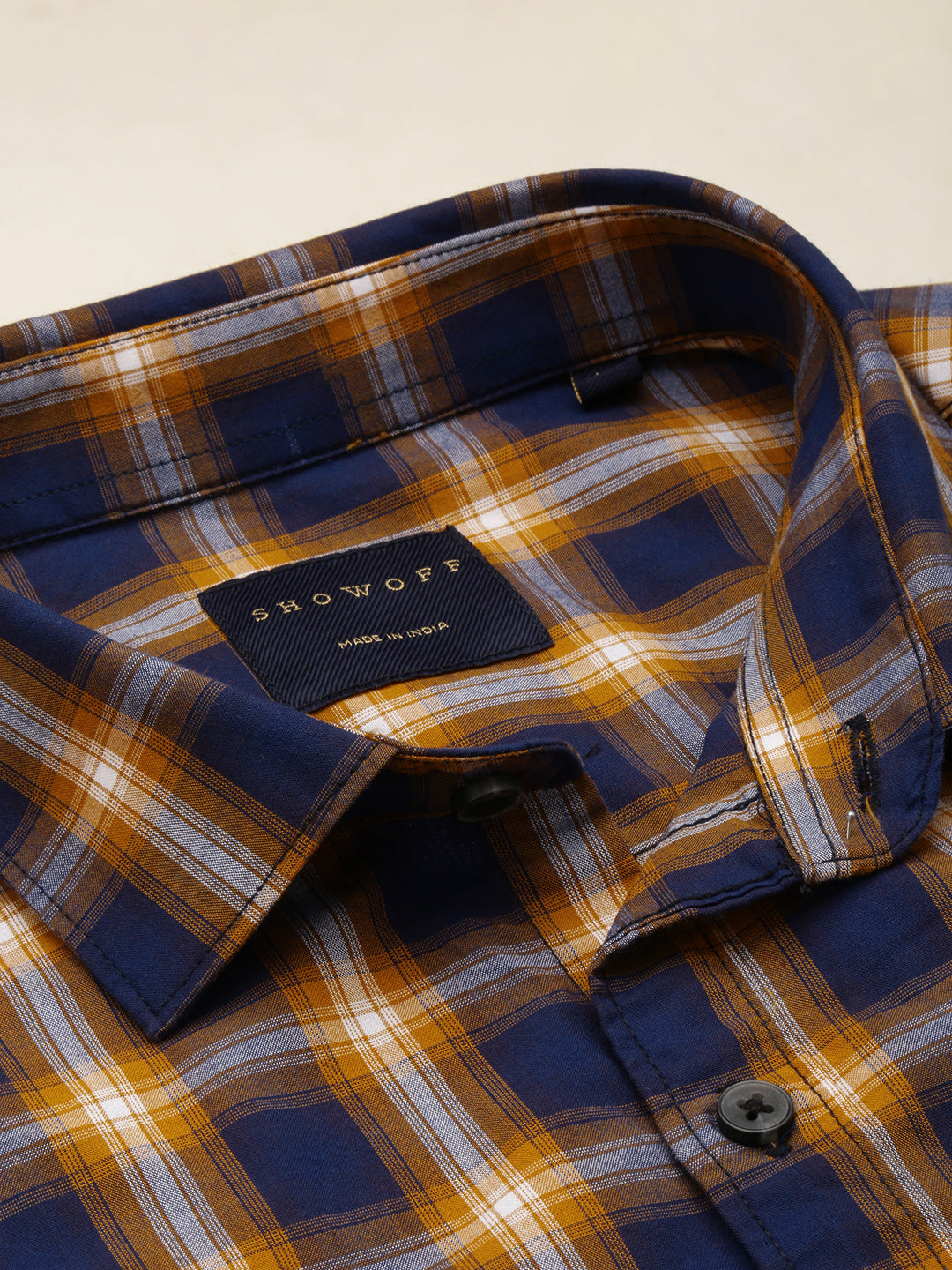 Men Navy Checked Casual Shirt