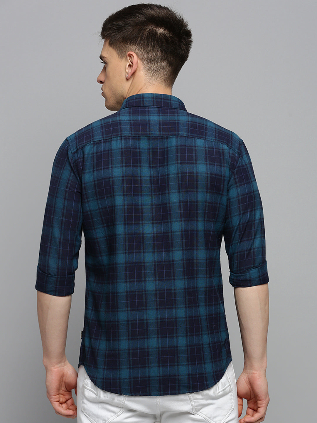 Men Teal Checked Casual Shirt