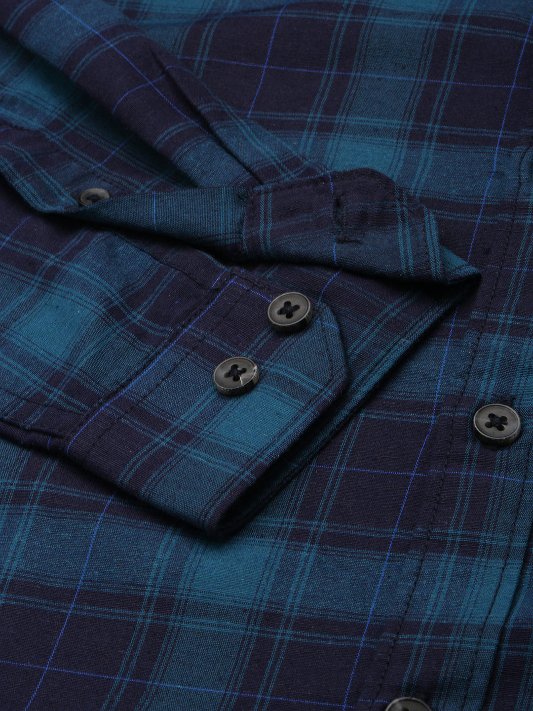 Men Teal Checked Casual Shirt