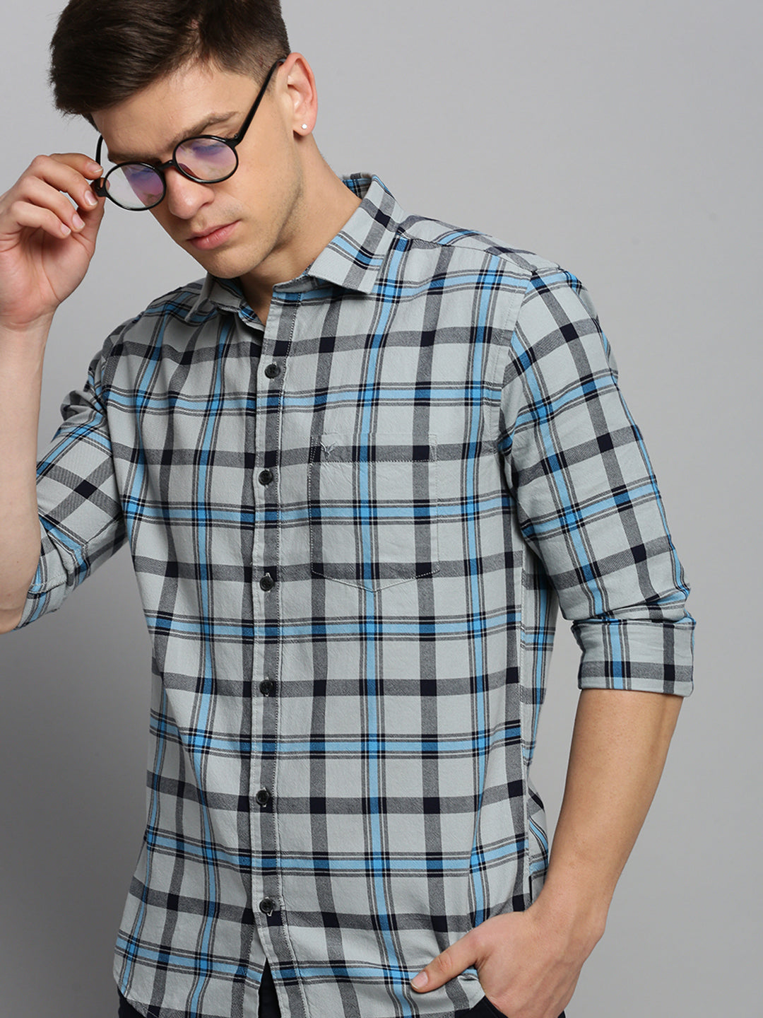 Men Grey Checked Casual Shirt