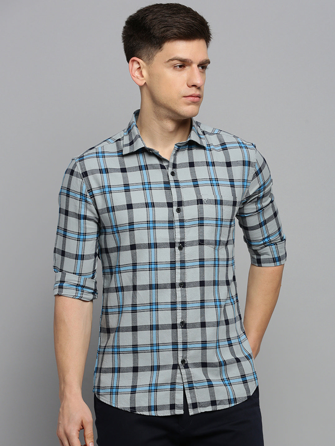 Men Grey Checked Casual Shirt